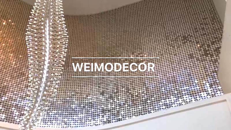 Shop decoration with silver shimmer panel in France